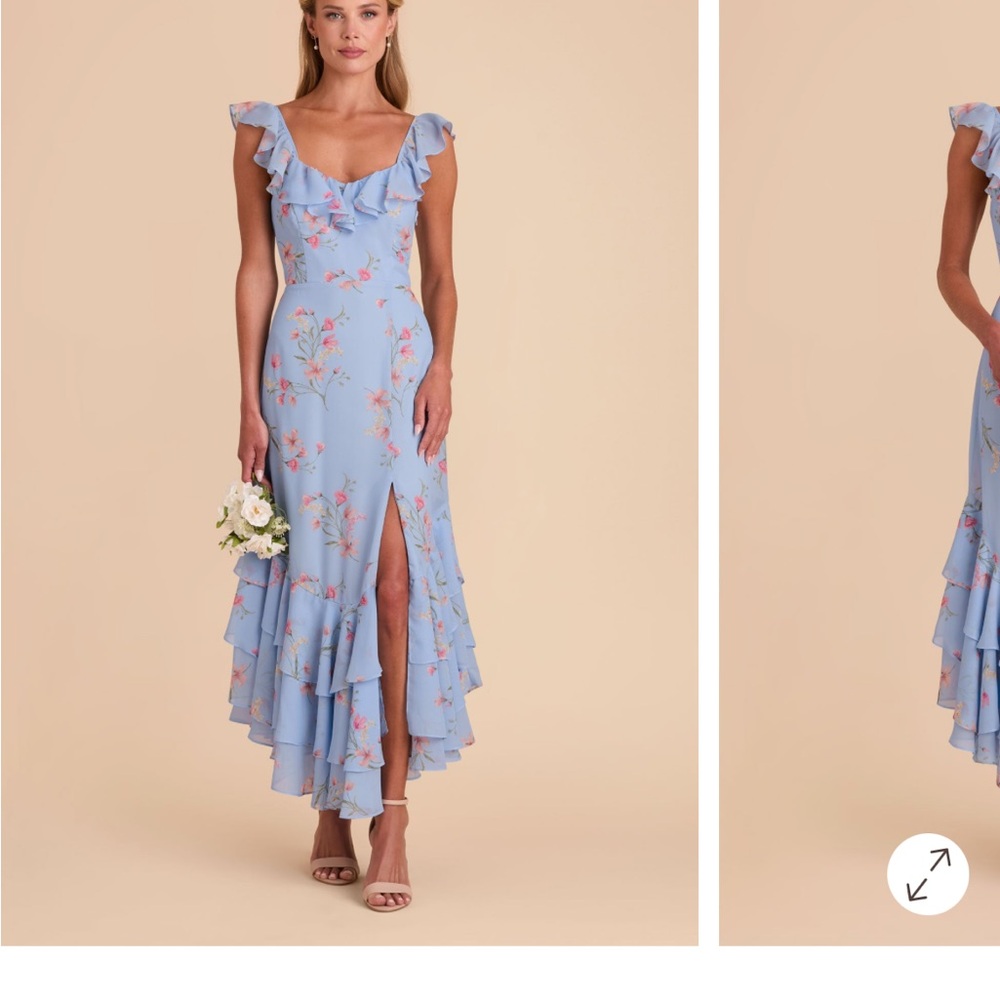 Birdy Grey Light Blue Floral Ruffle Maxi Dress